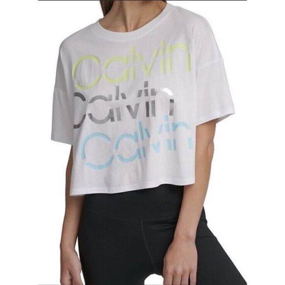 Calvin Klein Performance White Sliced Logo Cropped T-Shirt Women's Plus XXL NWT - Picture 1 of 8